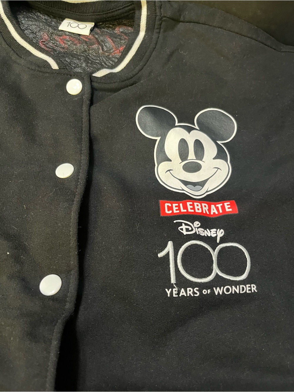 Disney Black Mickey 'Celebrate' 100 Years Varsity Jacket